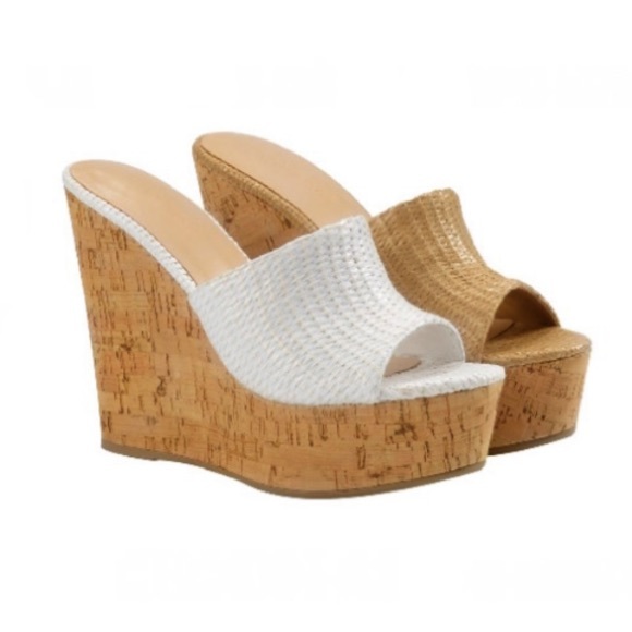 White Raffia Cork Platform Wedge - Picture 5 of 7